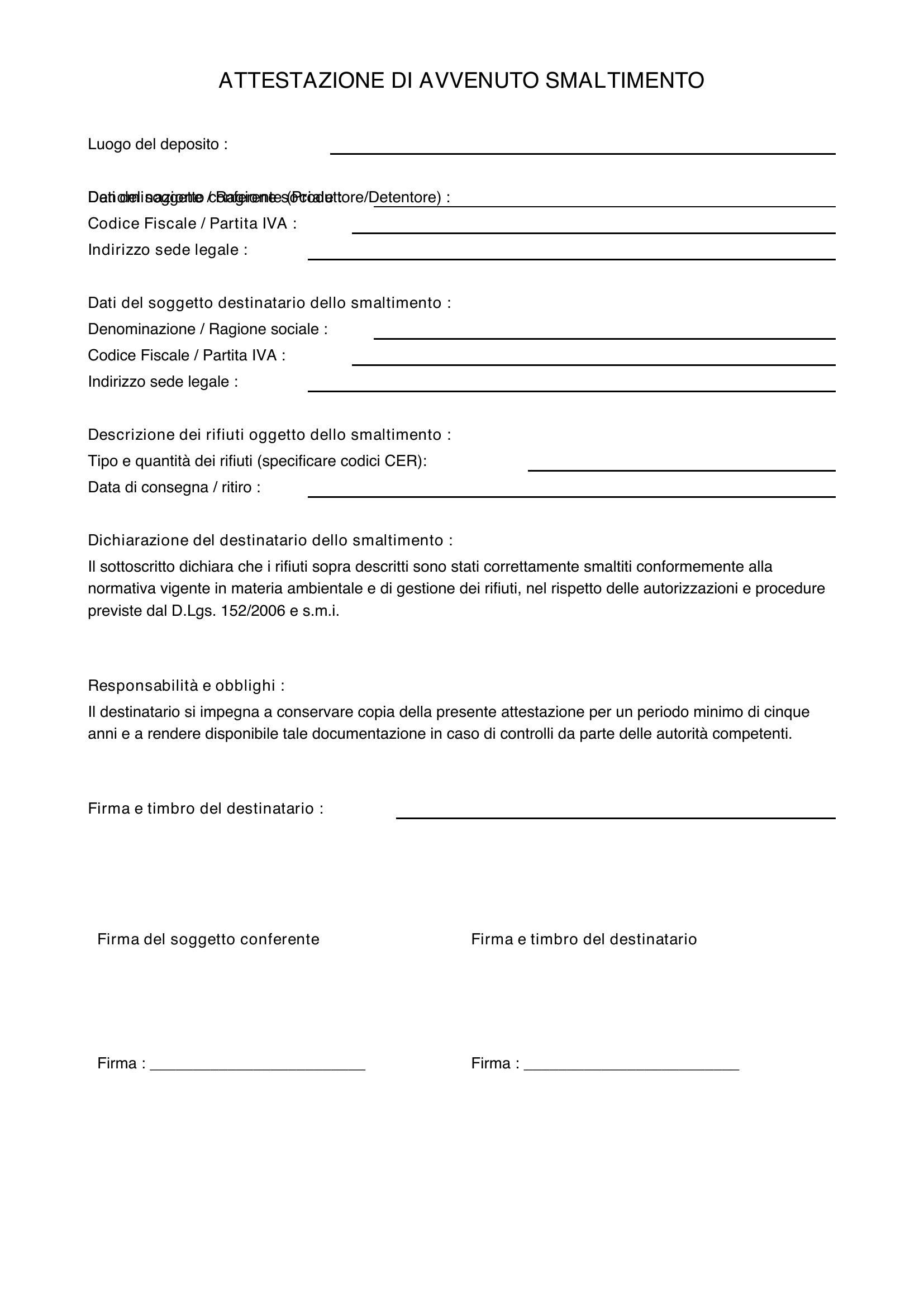 Attestazione Di Avvenuto Smaltimento