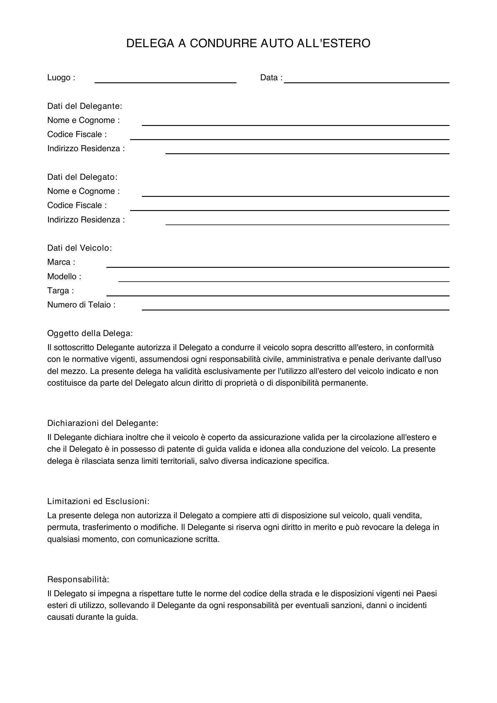Delega A Condurre Auto All'Estero