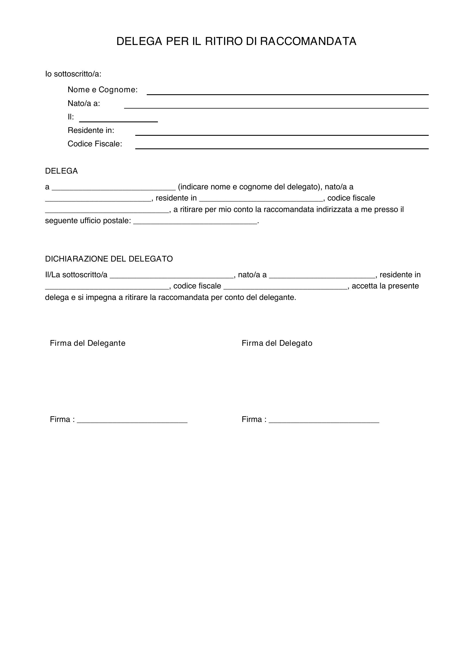Delega Per Ritiro Raccomandata