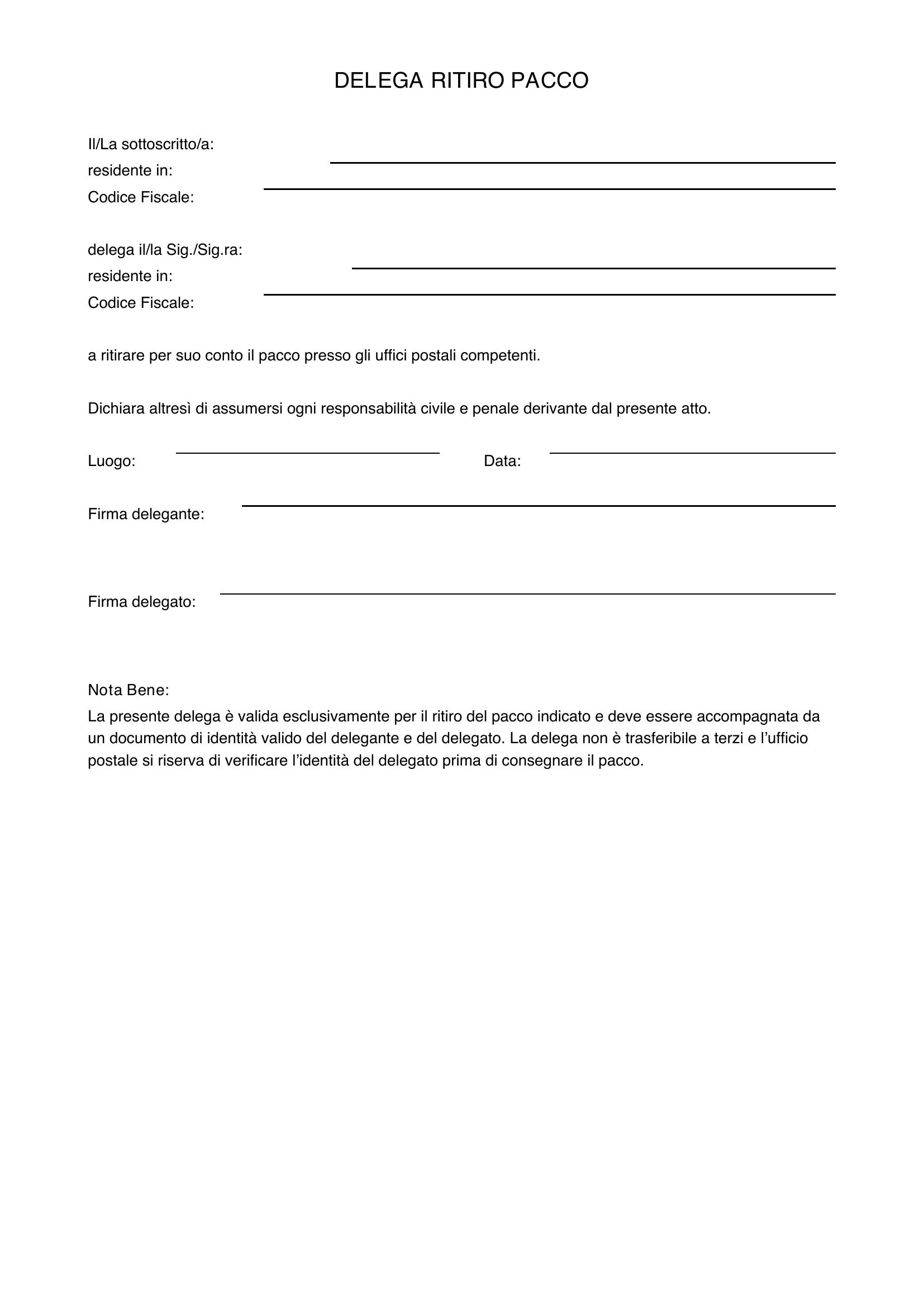 Delega Ritiro Pacco Poste Italiane