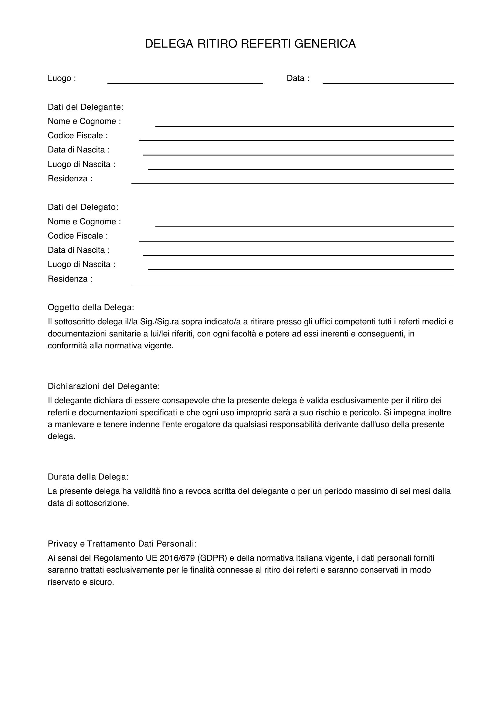 modulo per delega ritiro documenti