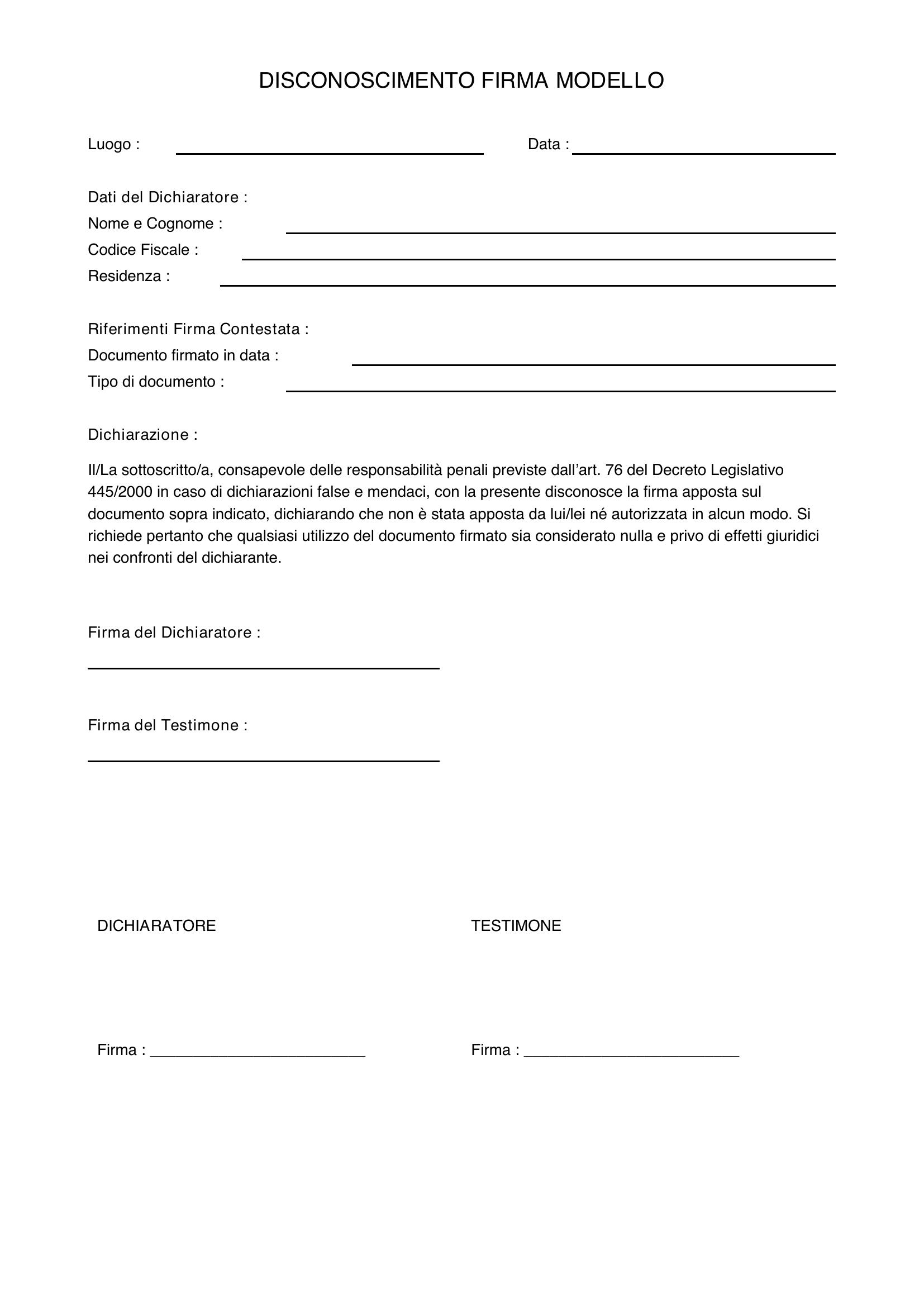 Disconoscimento Firma Modello