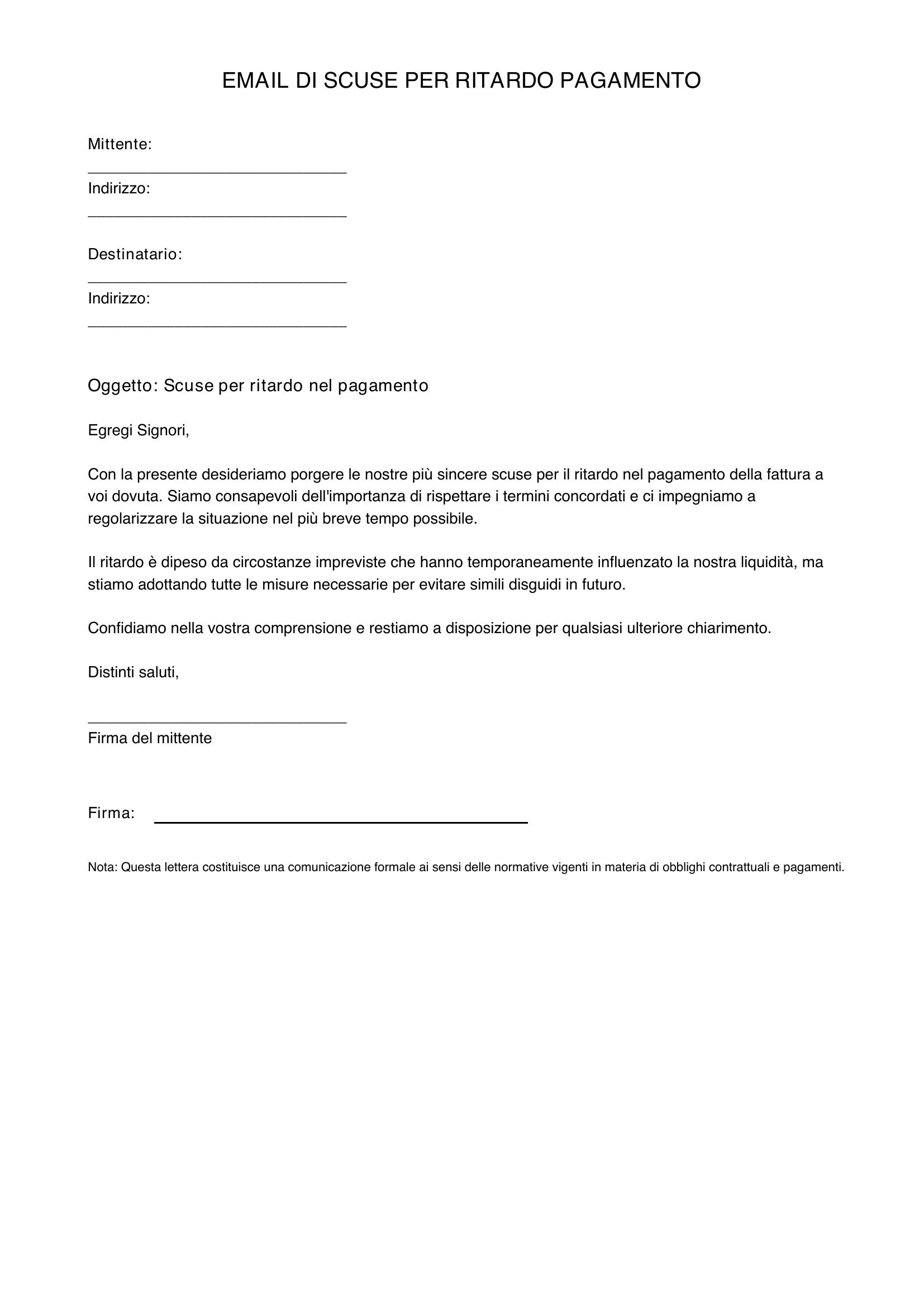 Email Di Scuse Per Ritardo Pagamento