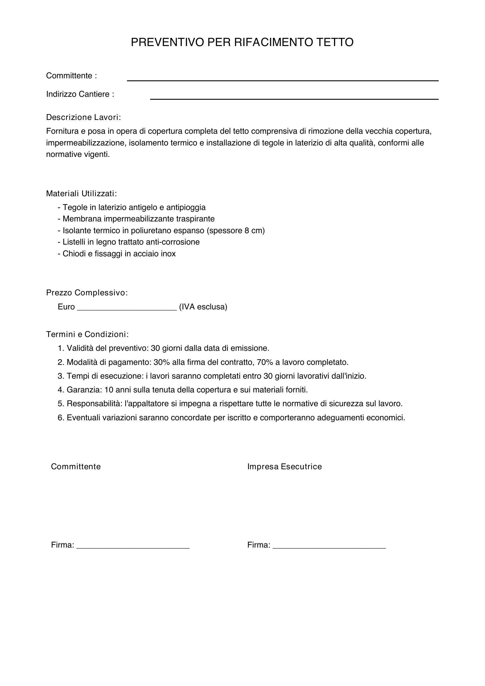 Esempio Preventivo Rifacimento Tetto