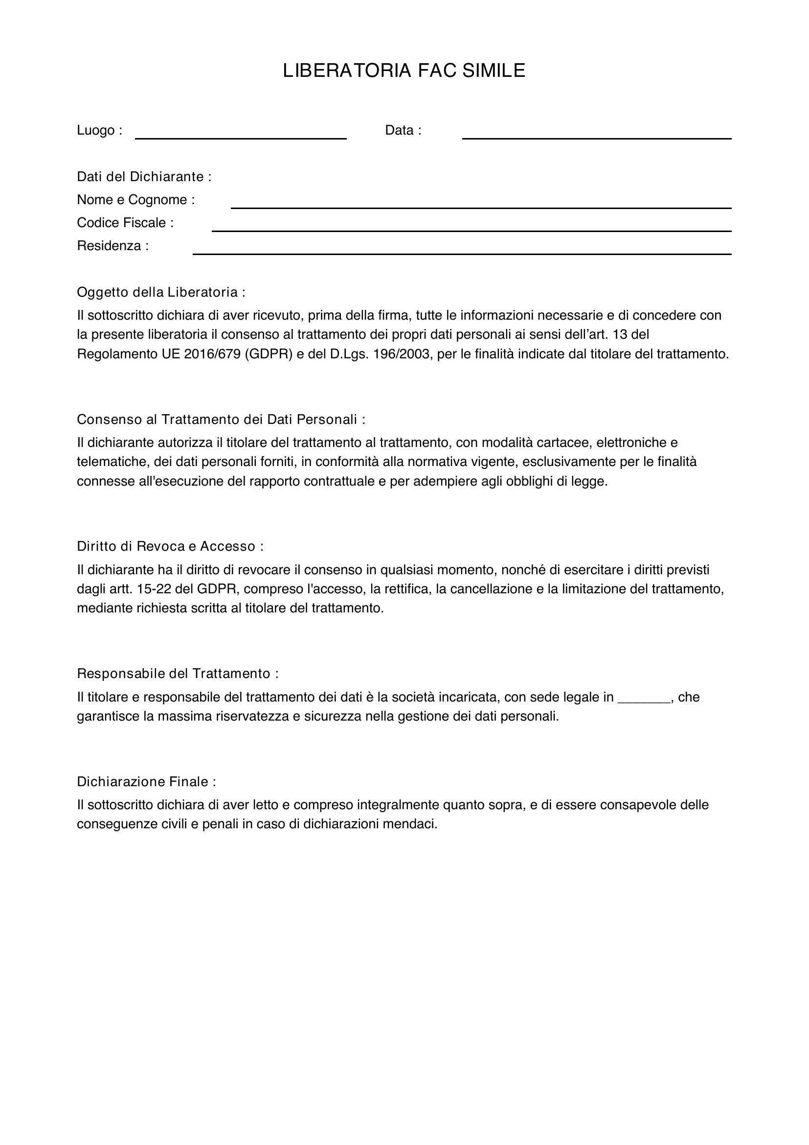 Liberatoria Fac Simile