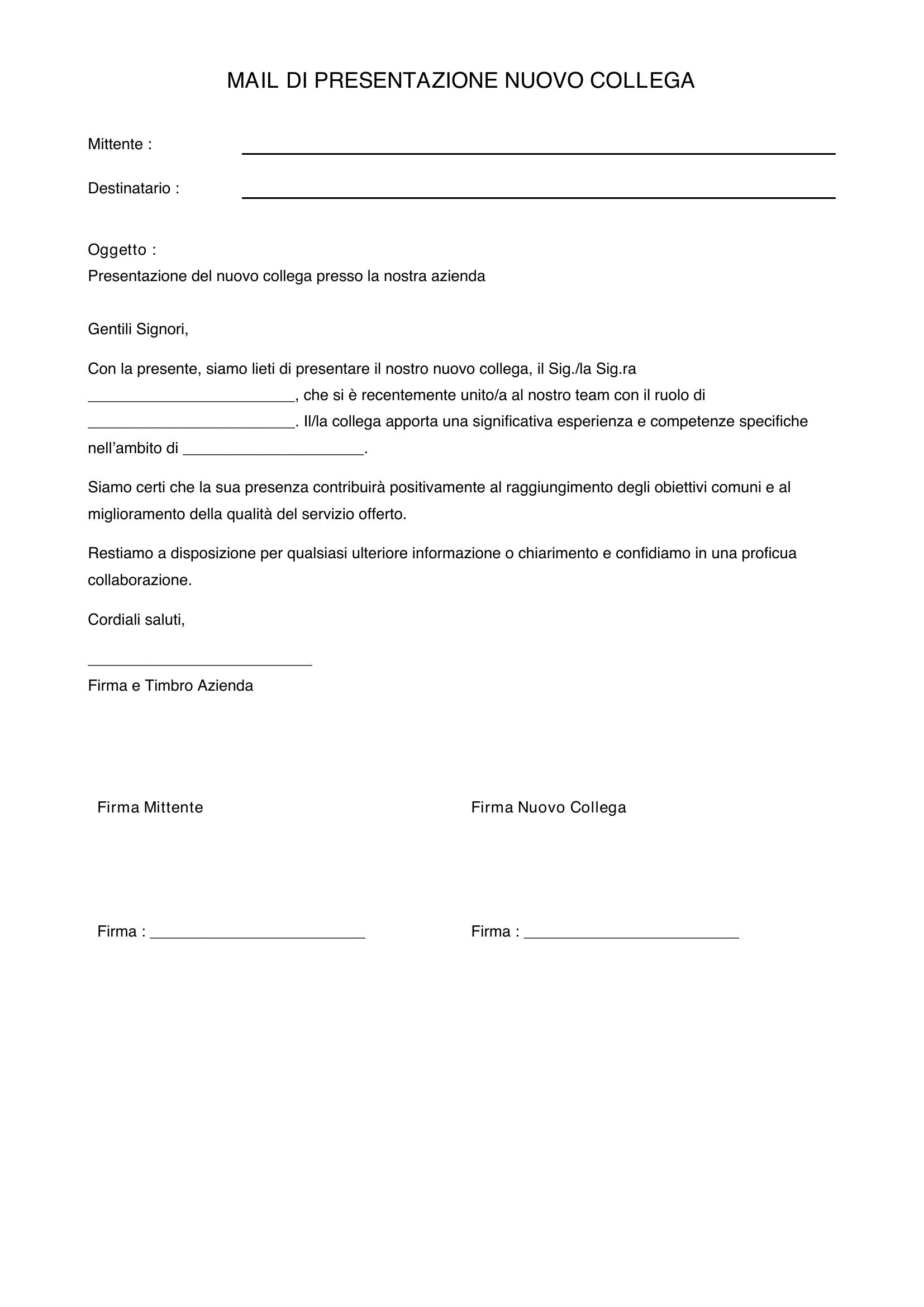 Mail Di Presentazione Nuovo Collega