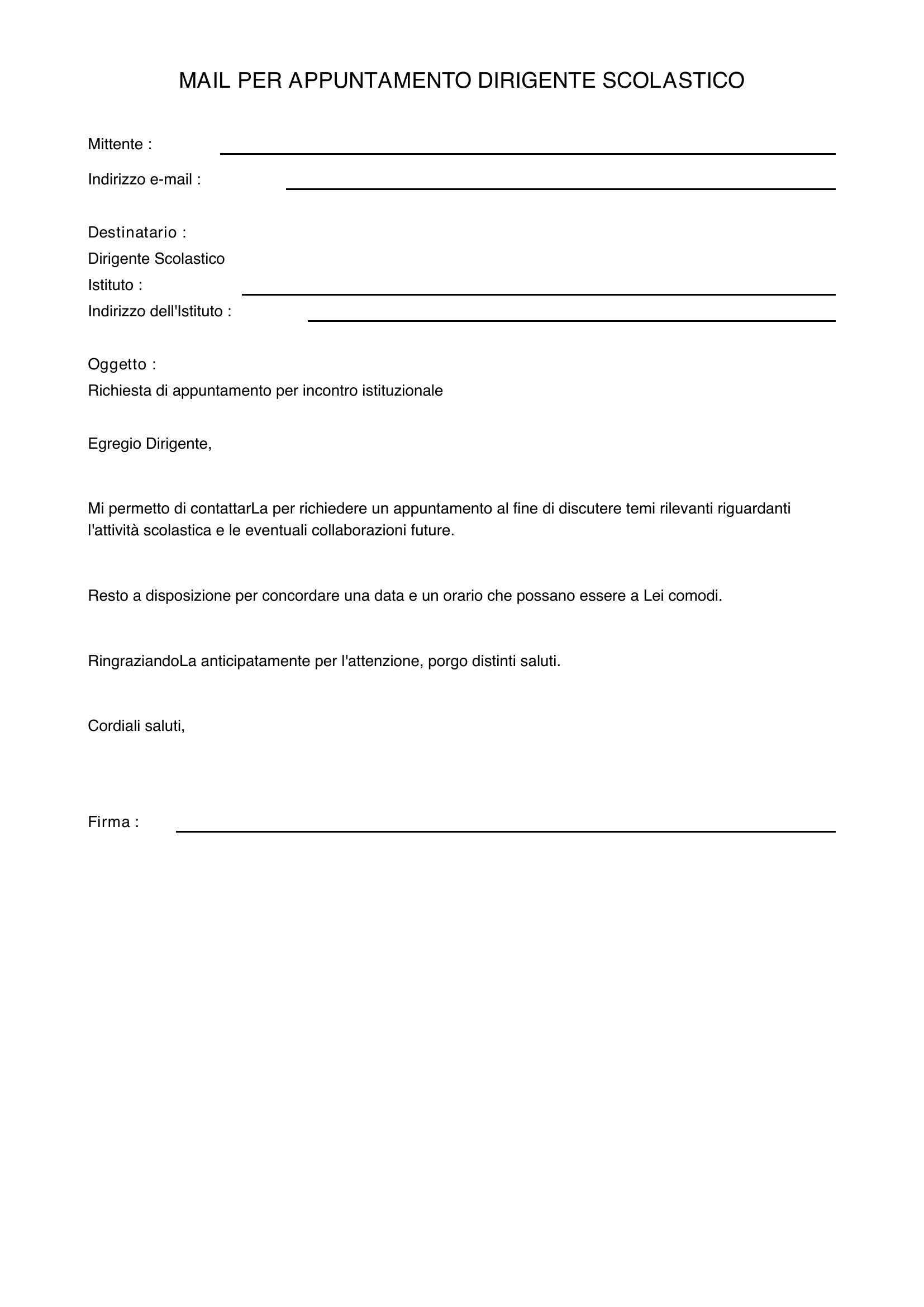 Mail Dirigente Scolastico Per Appuntamento