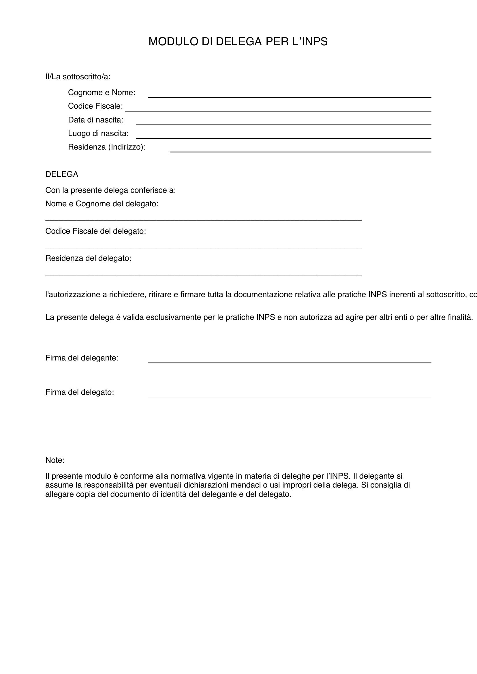 Modulo Delega Inps
