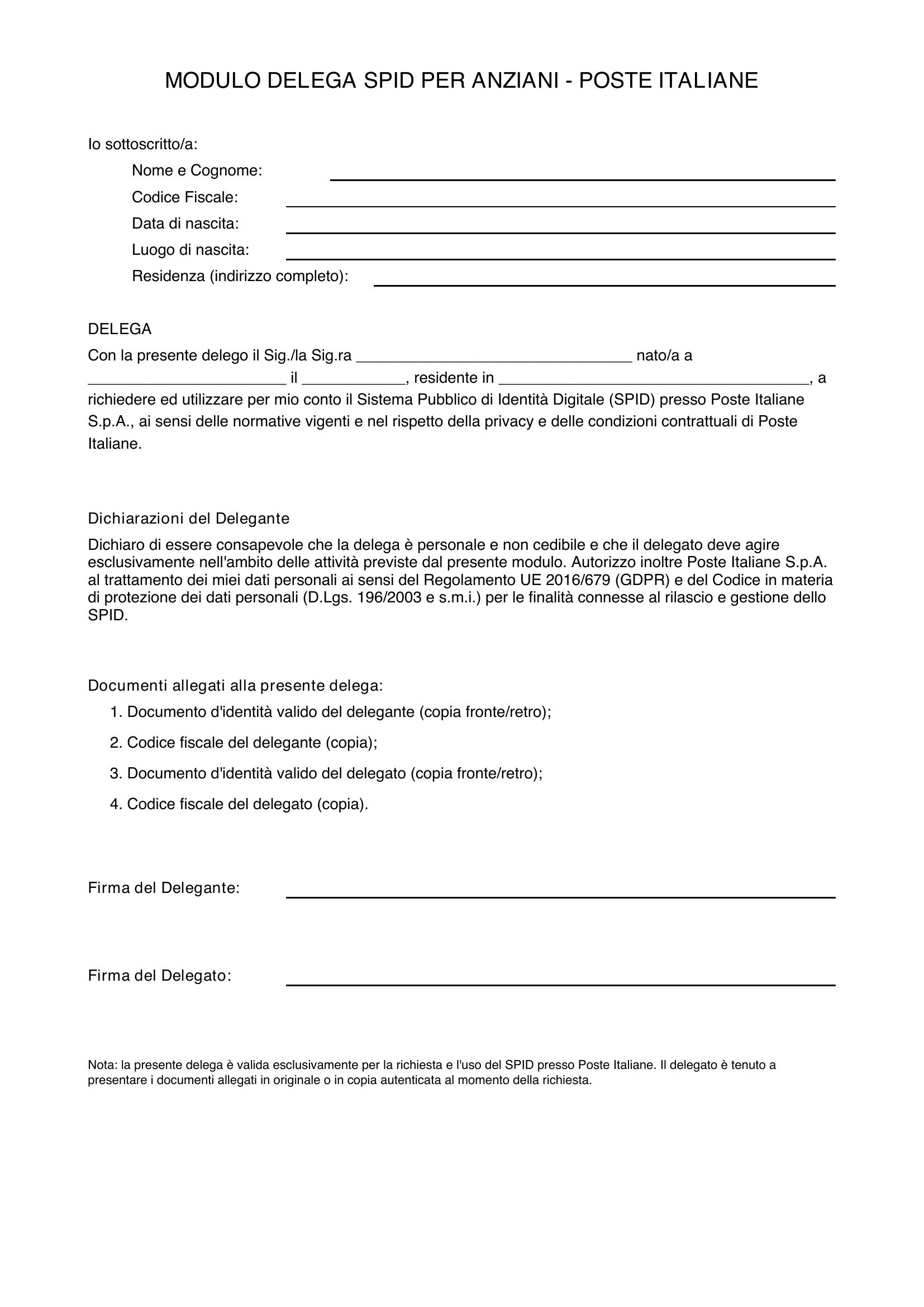 modulo delega poste italiane pdf
