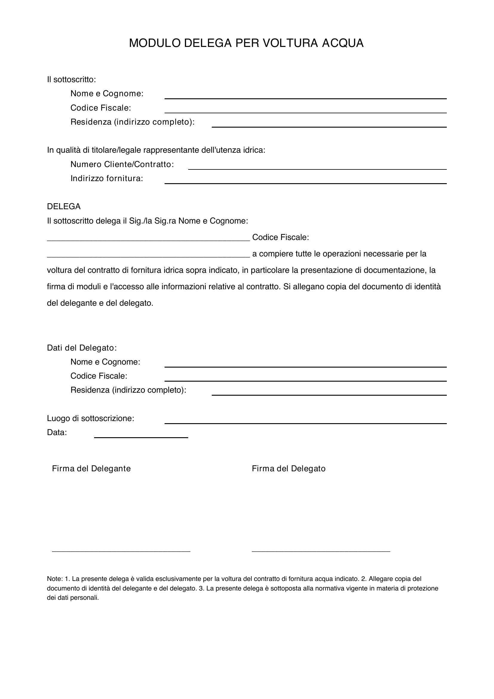 Modulo Delega Voltura Acqua