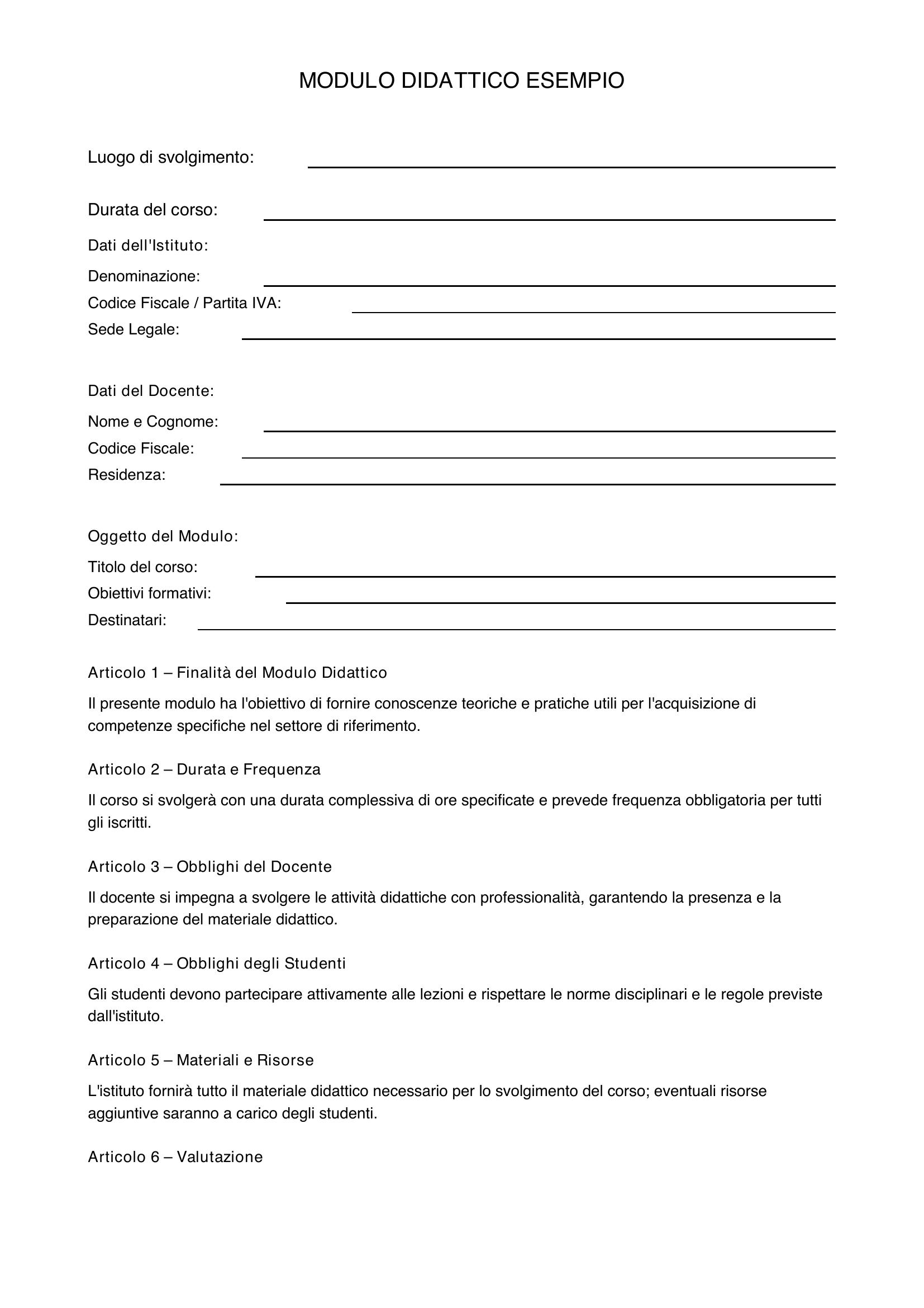 Modulo Didattico Esempio