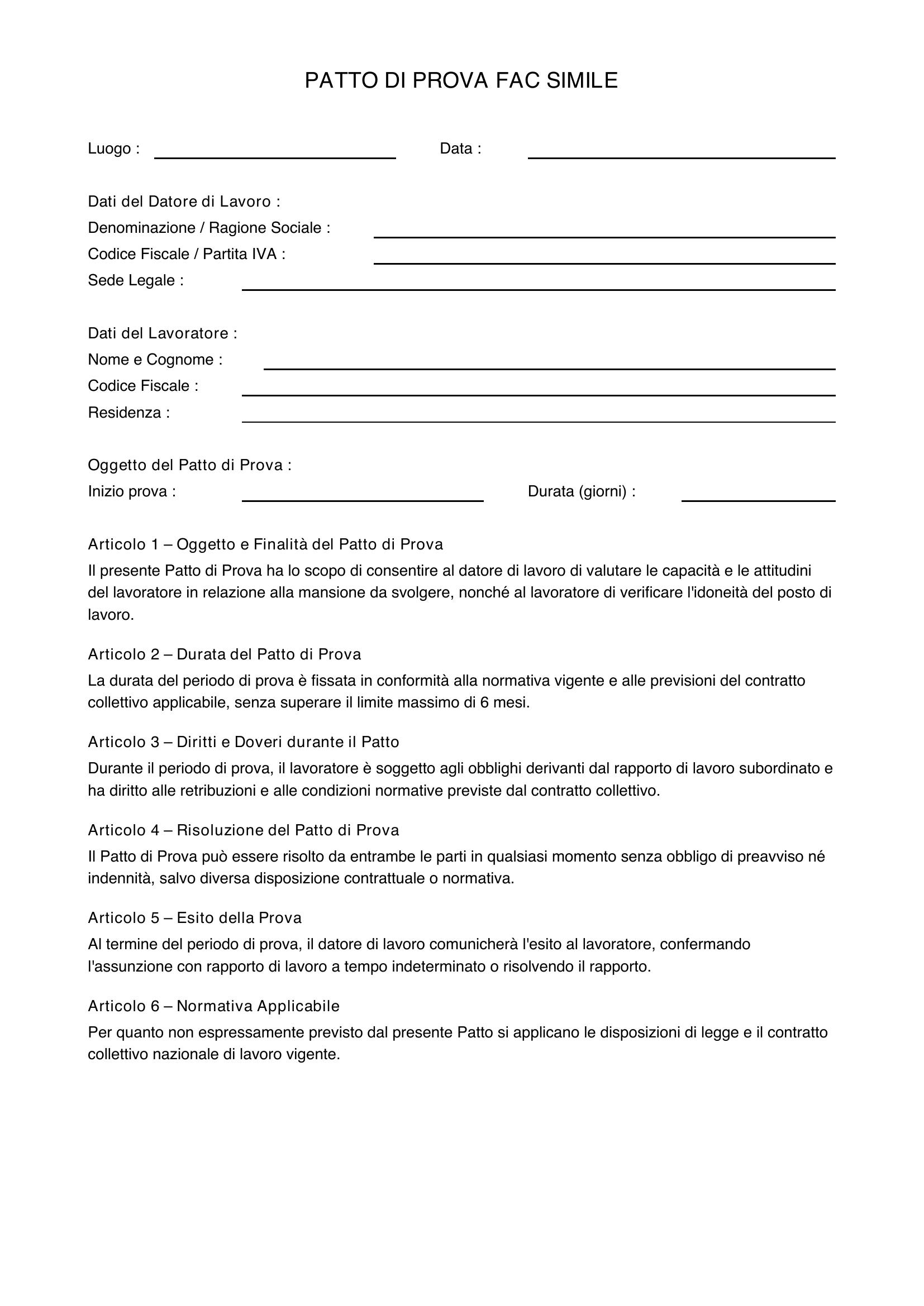 Patto Di Prova Fac Simile