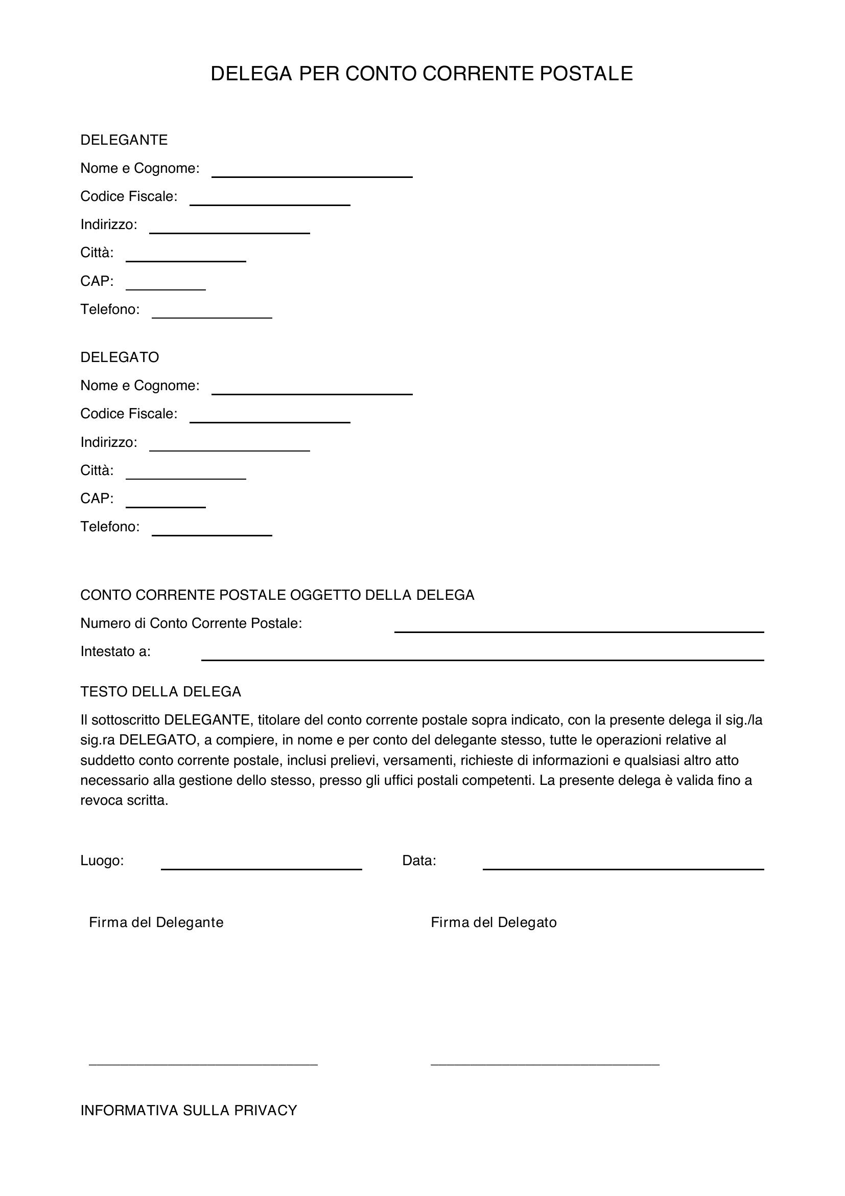 Poste Italiane Delega Conto Corrente