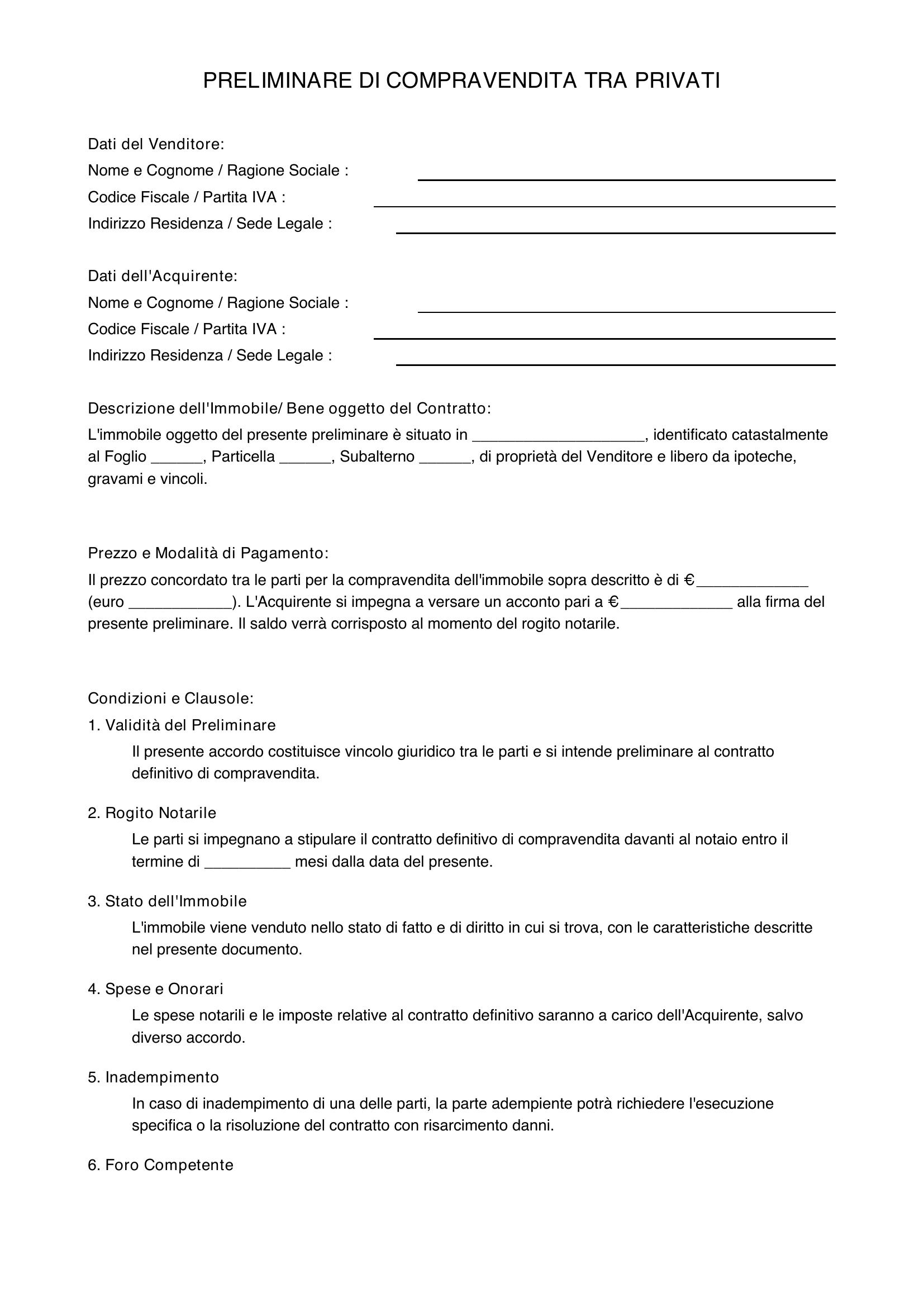Preliminare Di Compravendita Tra Privati