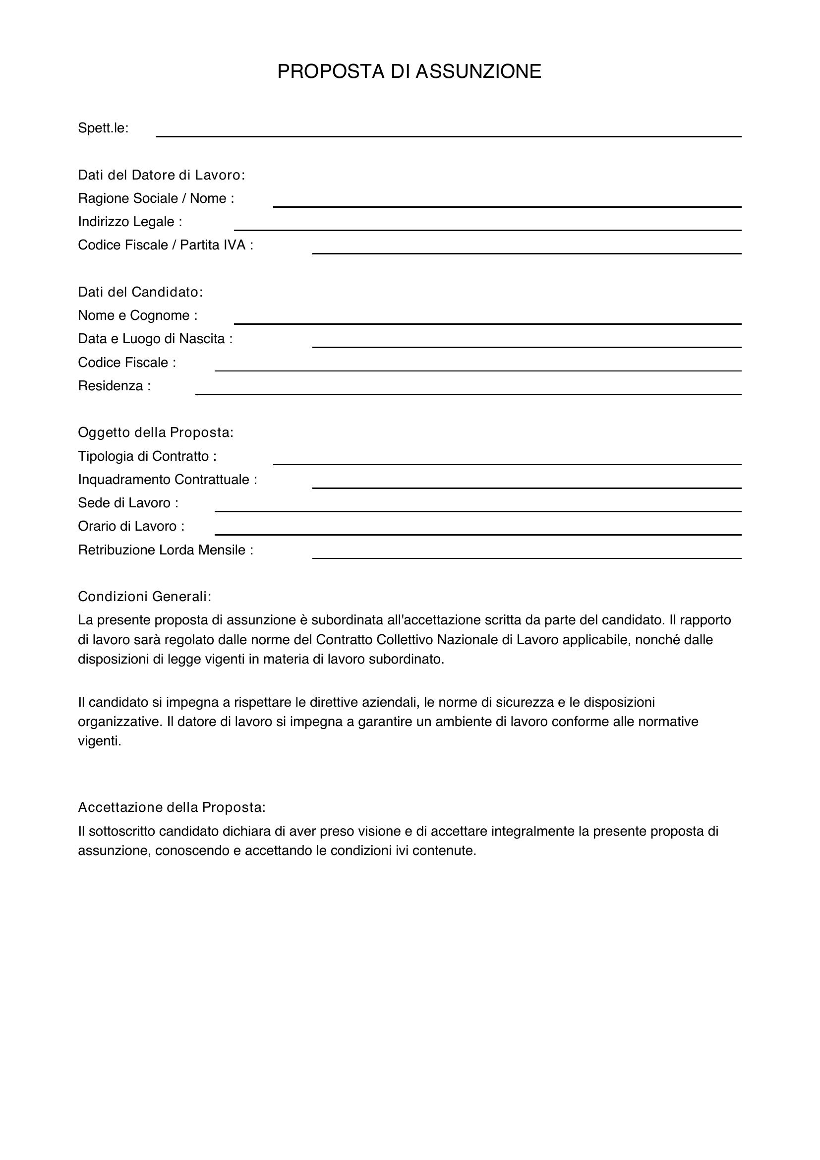 Proposta Di Assunzione Fac Simile