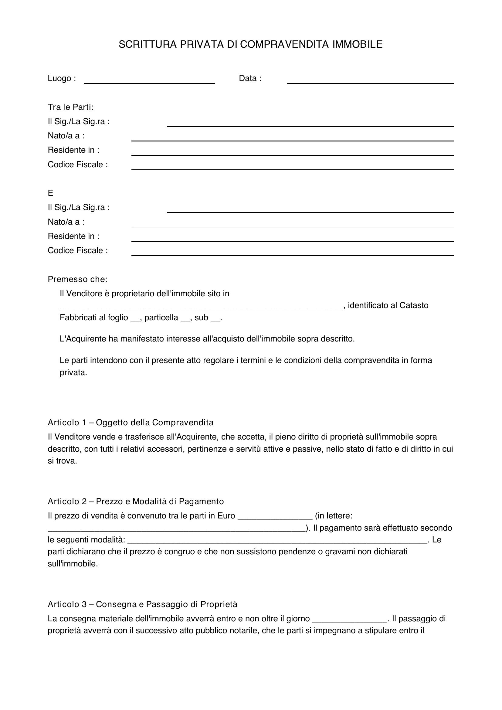 Scrittura Privata Compravendita Immobile