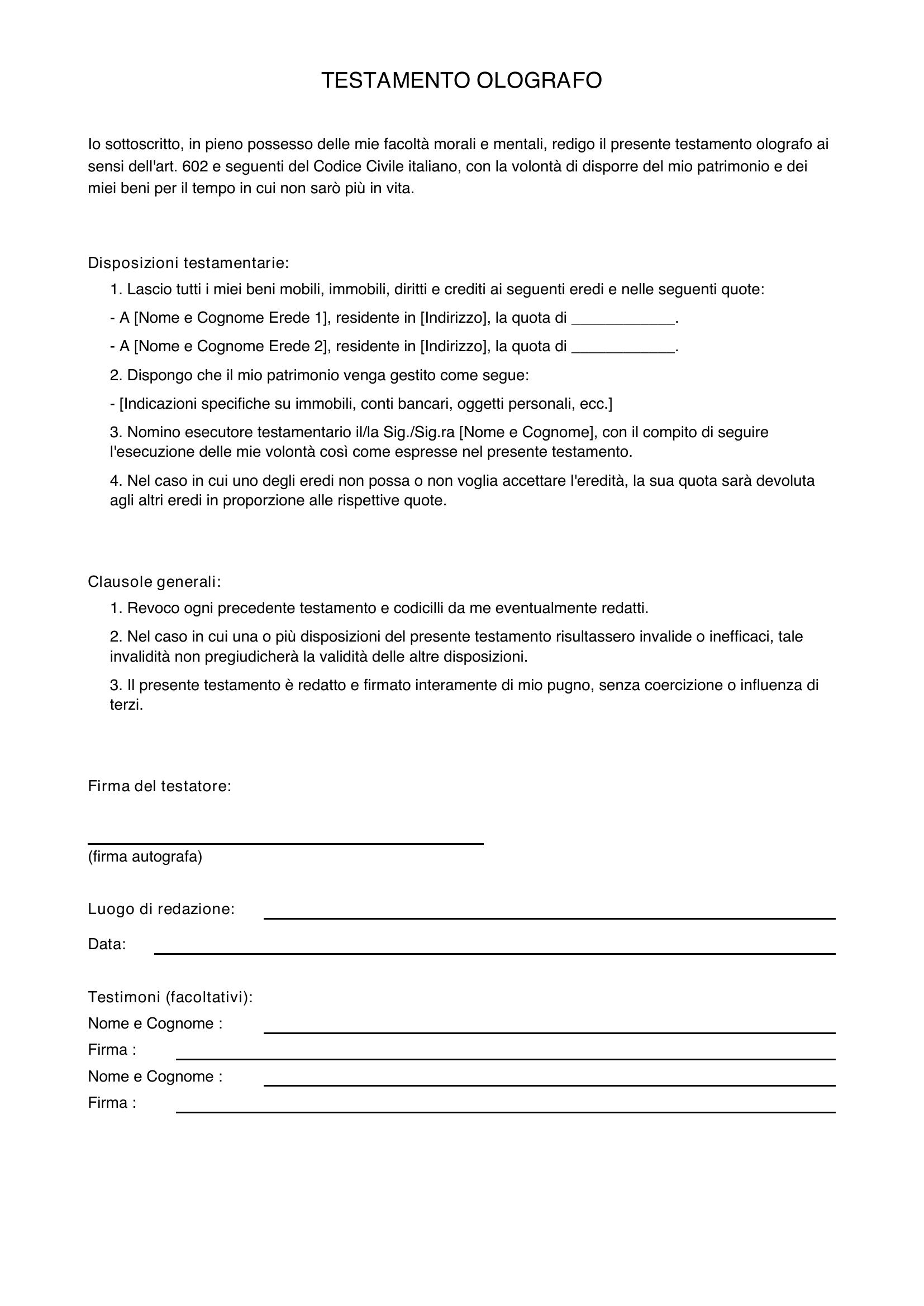 Testamento Olografo Fac Simile